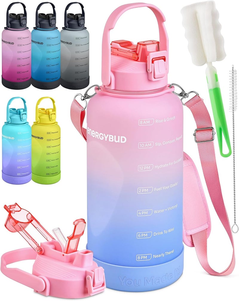 EnergyBud 1 Gallon Water Bottle with 128 oz Capacity - Motivational Time Markers for Daily Hydration Goals - Leakproof BPA Free Tritan with Removable Straw - Image 1